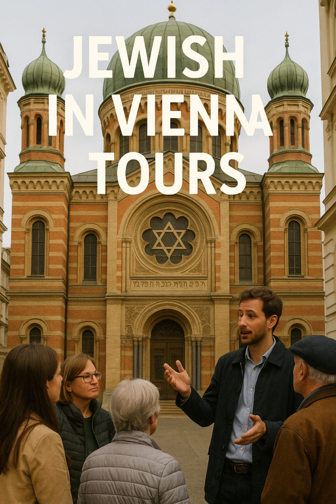 Jewish group tour in front of a synagogue in Vienna